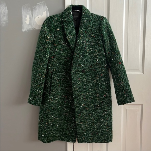 J Crew Daphne Boucle Tweed Topcoat Green size 2 EUC Blogger Favorite - Picture 5 of 12